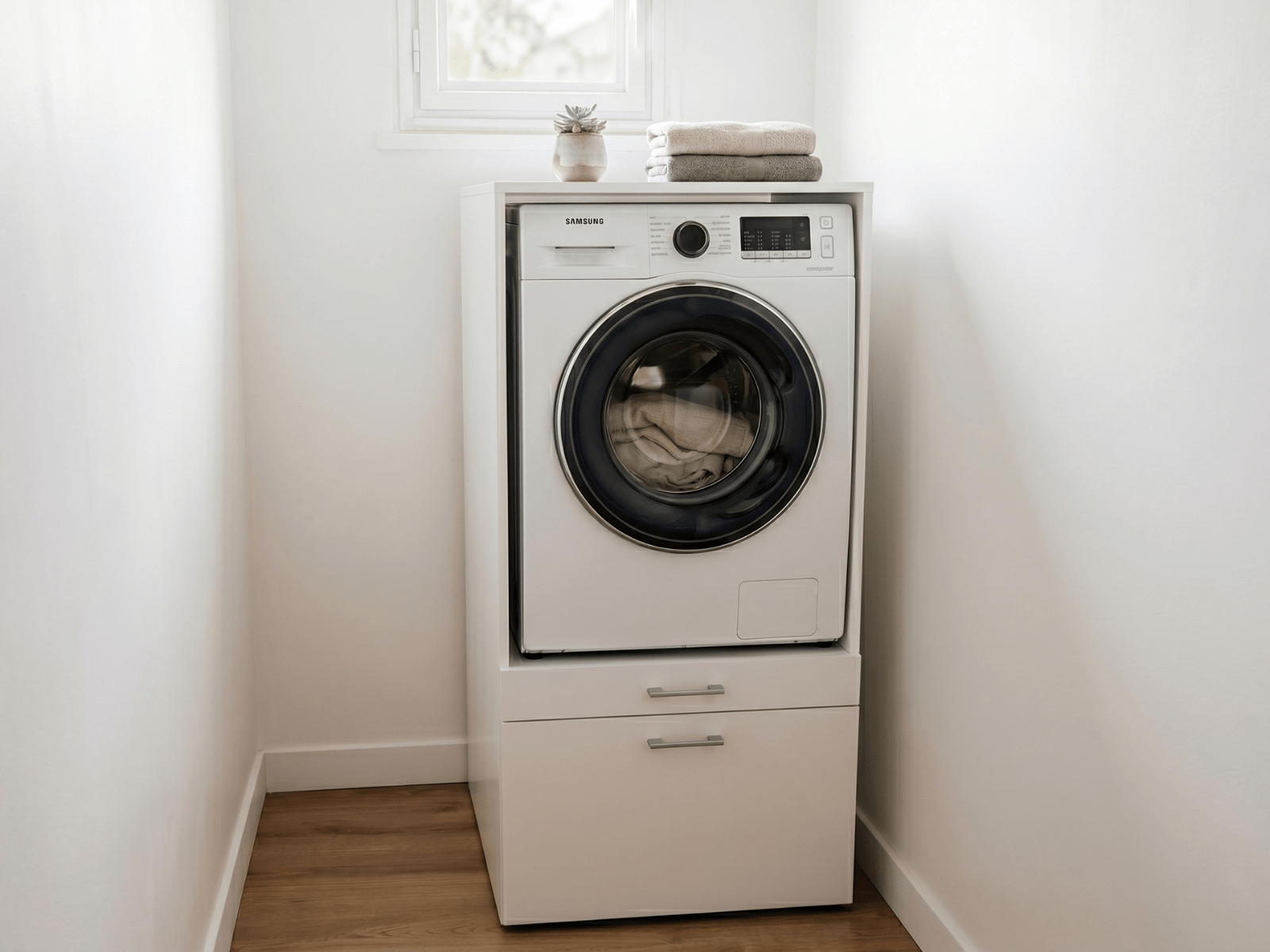 Meuble de buanderie pour machine à laver avec rangements