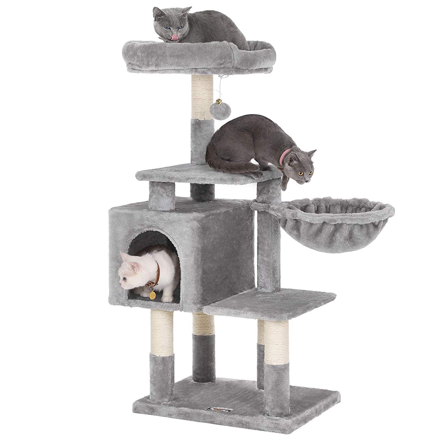 Arbre à chat - plusieurs niveaux - avec maison et jouet - 50x110x40 cm - gris clair