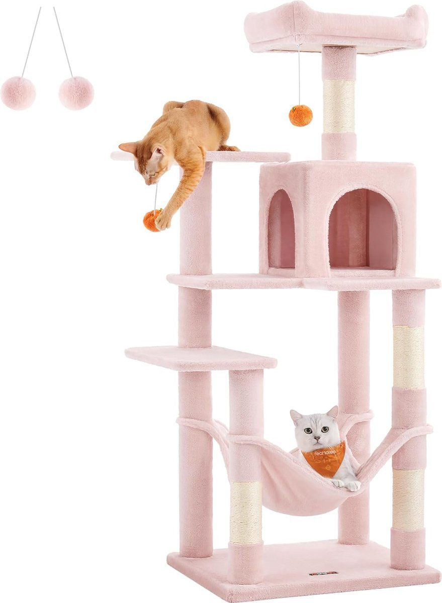 Arbre à chats - avec hamac - 143 cm - rose