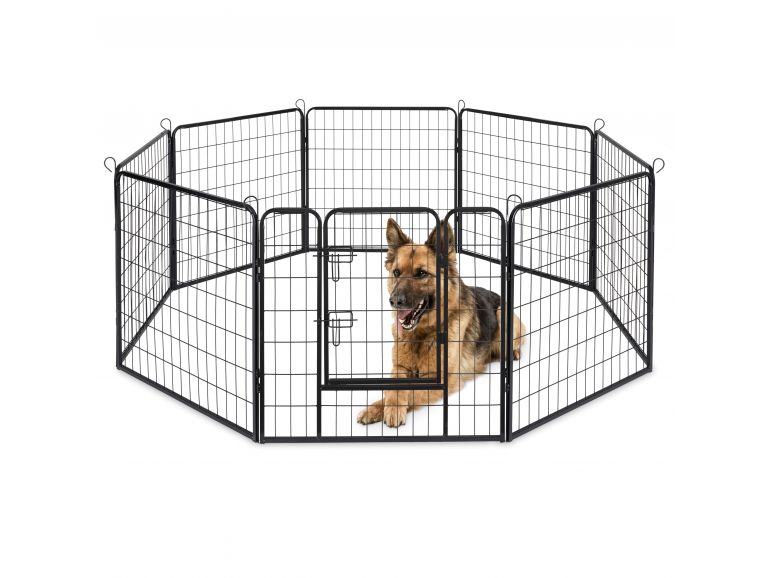 Enclos pour chien en 8 panneaux - niche pour chien - rond ou rectangulaire  - hauteur 80 cm - noir, Acaza