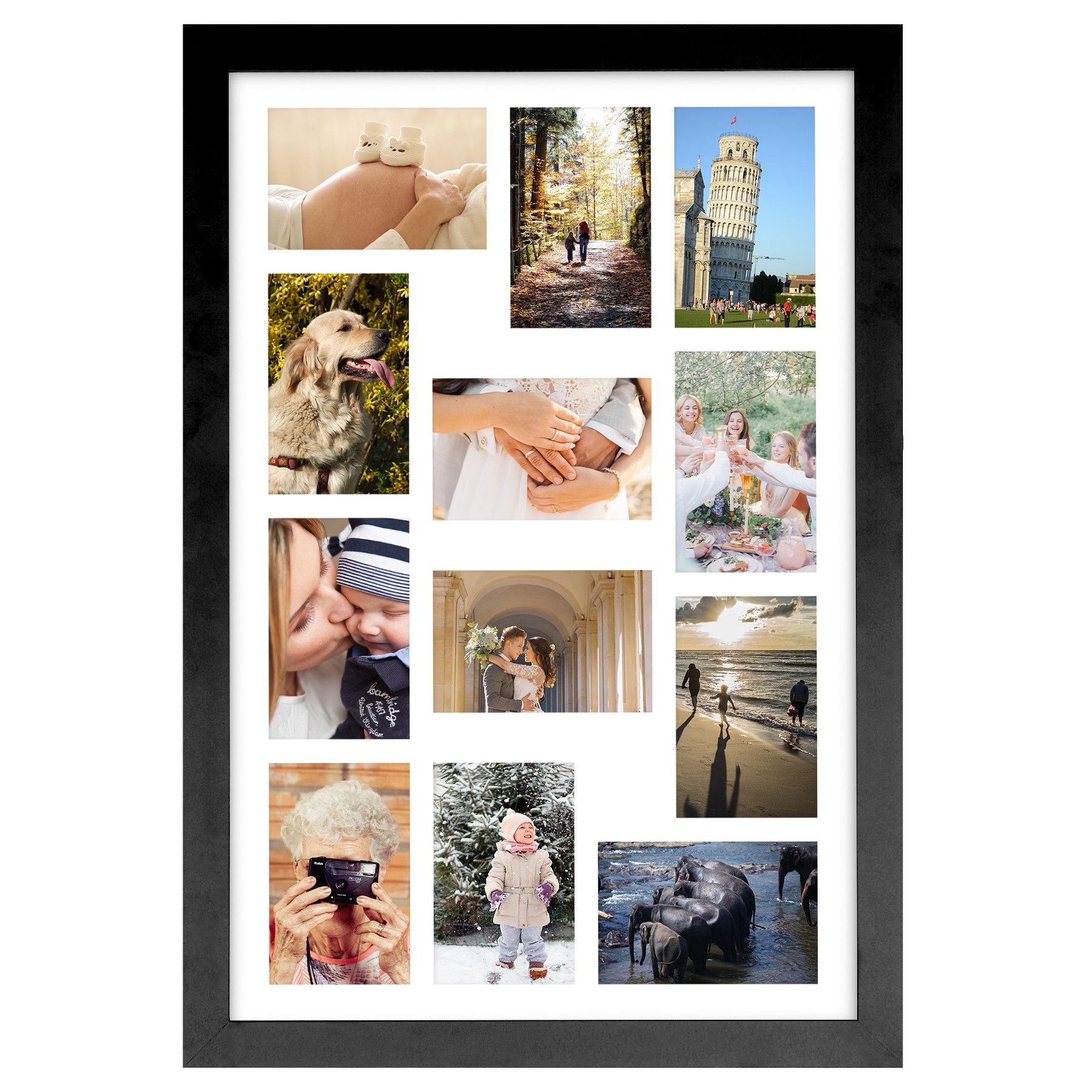 Cadre photo MADISON avec passe-partout - espace pour 12 photos de 10x15 cm - cadre photo 40x60 cm - noir
