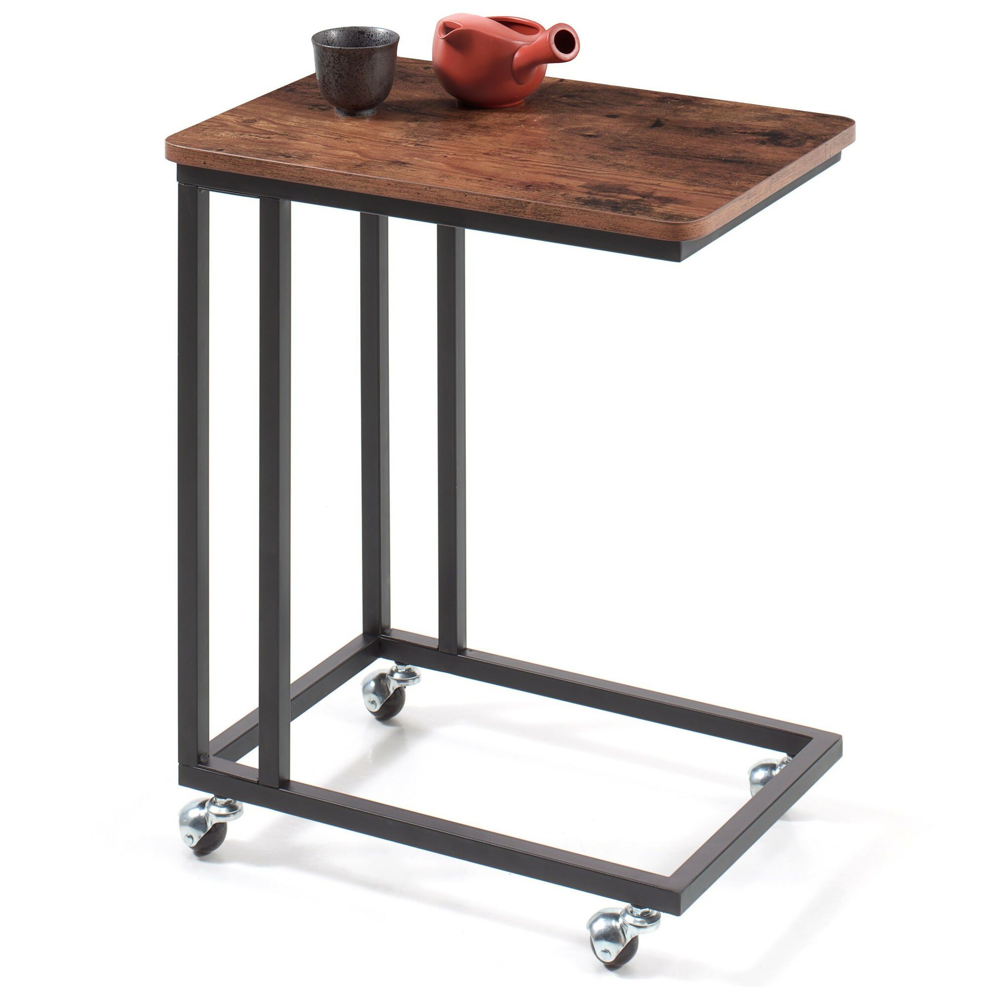 Table d'appoint - avec roulettes - look vintage - 50x62x35 cm - vintage brun