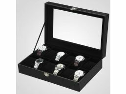 Montres box 12 compartiments - Boîte à montres noire avec couvercle en verre