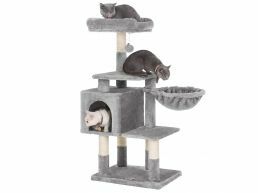 Arbre à chat - plusieurs niveaux - avec maison et jouet - 50x110x40 cm - gris clair