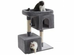 Arbre à chat - avec maisons et panier haut pour chat - 60x84x45 cm - gris clair