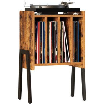 Système de rangement LP - Étagère à vinyles - Meuble pour platine vinyle - Rangement pour disques et livres - Brun vintage