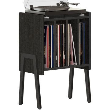 Système de rangement LP - Étagère à vinyles - Meuble pour platine vinyle - Rangement pour disques et livres - Noir