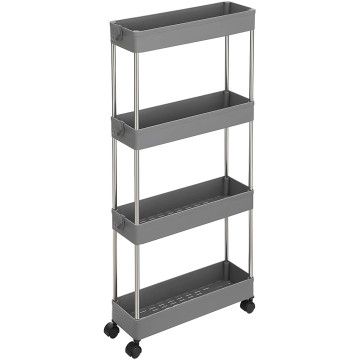 Chariot de cuisine extensible étroit à 4 niveaux - 40x12,5x86 cm - pour cuisine et salle de bain - gris