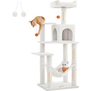 Grand arbre à chat pour plusieurs chats – avec hamac – arbre à chat – 143 cm – Blanc