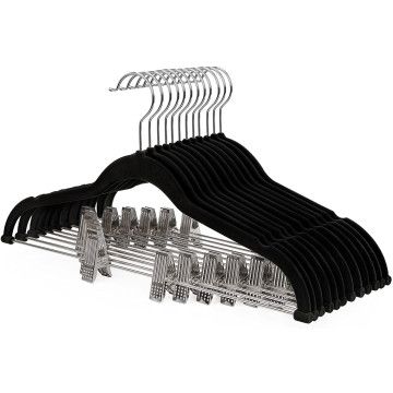Lot de 12 cintres pour pantalons ou jupes - velours - crochet pivotant à 360° - noir