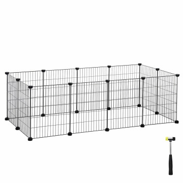 Cage métallique - pour cochon d'Inde, lapin, chiot - 143x46x73 cm - noir