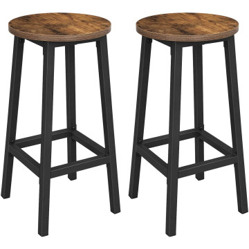 Lot de 2 tabourets de bar - avec cadre en acier stable - hauteur 65 cm - rond - brun vintage