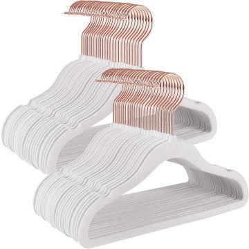 Cintres pour enfants - lot de 50 - cintres en velours avec crochets roses - antidérapants - blanc