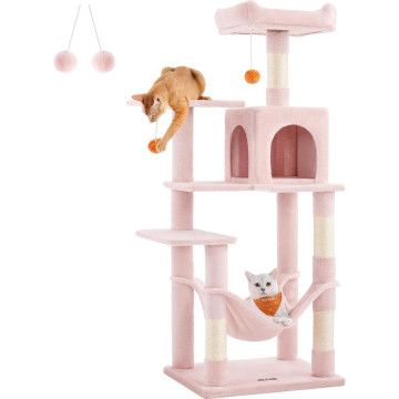 Grand arbre à chat pour plusieurs chats – avec hamac – arbre à chat – 143 cm – Rose