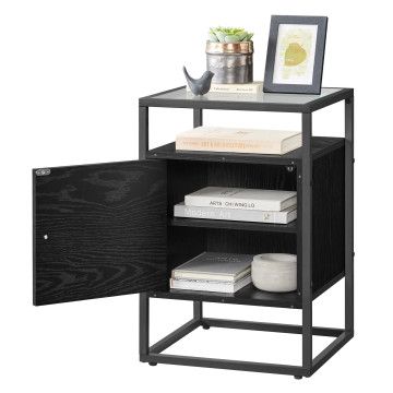 Table de chevet - tables de chevet industrielles - bois et verre trempé - noir - table de chevet moderne