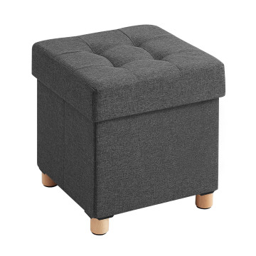 Pouf-coffre pliable 38 cm tissu gris foncé avec pied