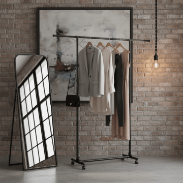 Porte-vêtements à roulettes - 97 > 165 cm - avec barre extensible - crochets latéraux et sacs - noir