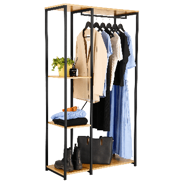 Armoire - Armoire ouverte avec tringle et étagères - 176x90x40 cm - MDF chêne clair & métal