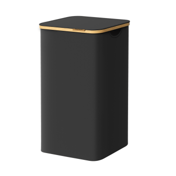 Panier à linge avec couvercle – 90 L – bambou – 42 x 33 x 70,5 cm – noir