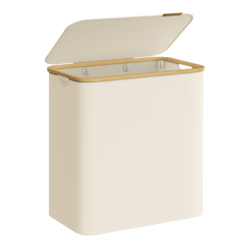 Panier à linge - trieur de linge - 3 compartiments - bambou - 150L - beige