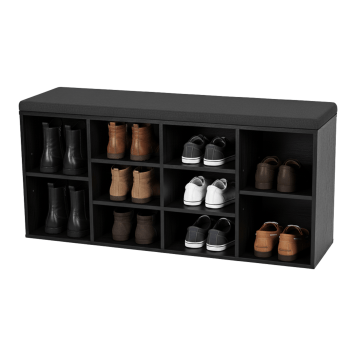 Étagère à chaussures – armoire à chaussures – banc à chaussures avec coussin d’assise – noir