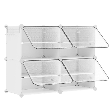 Meuble à chaussures – étagère à chaussures avec portes – pour 16 paires de chaussures – 83 x 63 x 32 cm – plastique/métal – blanc