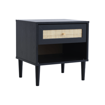Table de nuit - tables de nuit modernes - accent en rotin - noir - tables de nuit en bois