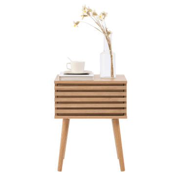 Table de nuit - table d’appoint - 39 x 40 x 50,5 cm - couleur chêne - accent en rotin - table de nuit avec tiroir