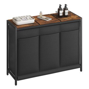 Panier à linge 3 compartiments - trieuse de linge avec couvercle - brun vintage