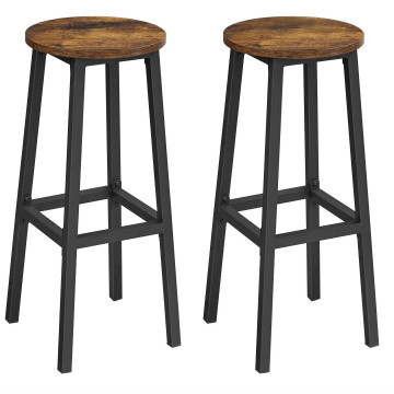 Lot de 2 tabourets - avec structure en acier - hauteur 75 cm - rond - vintage