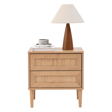 Table de nuit - table d’appoint - 39 x 48 x 49 cm - chêne - accent en rotin - avec tiroir - tables de chevet