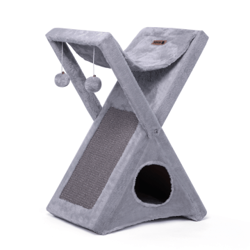 Krabpaal - krabpaal voor katten - kattenhuis - krabplank - 68 x 50 cm - opvouwbaar - grijs