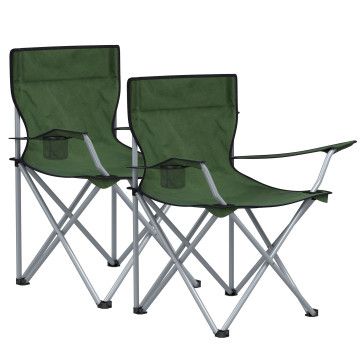 Lot de 2 chaises de camping pliantes - extérieur - avec accoudoirs et porte-gobelets - 120 kg - vert