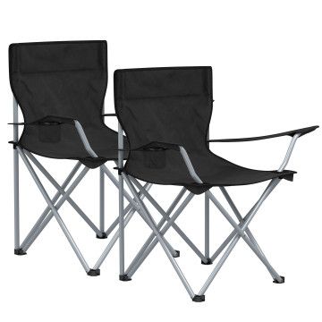 Lot de 2 chaises de camping pliantes - extérieur - avec accoudoirs et porte-gobelets - 120 kg - noir
