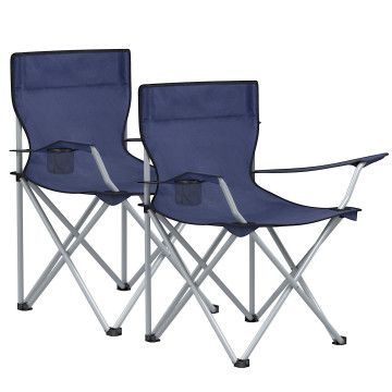 Lot de 2 chaises de camping pliantes - extérieur - avec accoudoirs et porte-gobelets - 120 kg - bleu