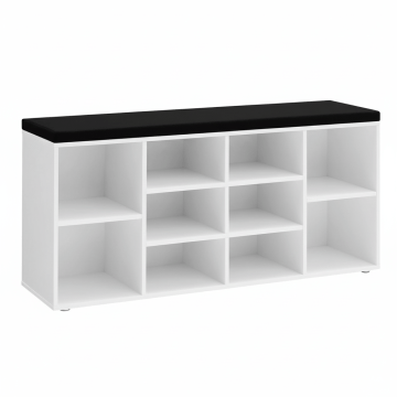 Étagère à chaussures – armoire à chaussures – banc à chaussures avec coussin d’assise – blanc/noir