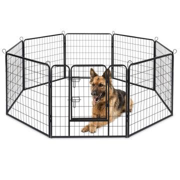 Enclos pour chien en 8 panneaux - niche pour chien - rond ou rectangulaire - hauteur 80 cm - noir