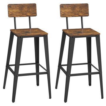 Tabourets de bar – lot de 2 – hauteur d’assise 74 cm – brun vintage – chaise de bar – tabourets avec dossier – tabourets ronds – style industriel – chaises de bar