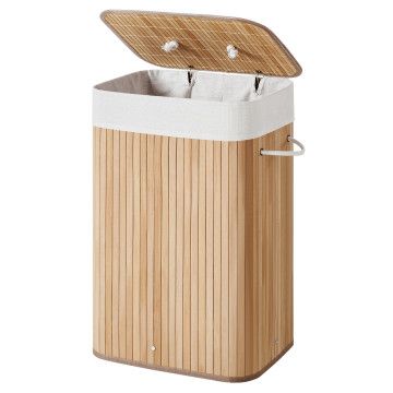 Panier à linge avec couvercle - sac en coton - 72 litres - 40x60x30 cm - bambou