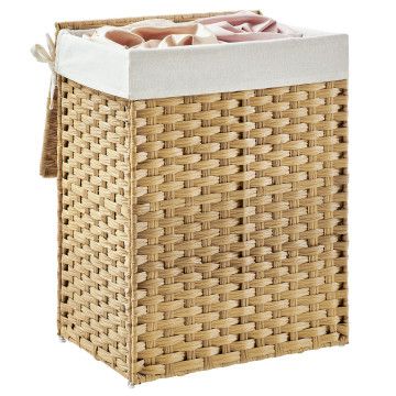Panier à linge tissé - 90 litres - rotin synthétique - 46x60x33 cm - brun