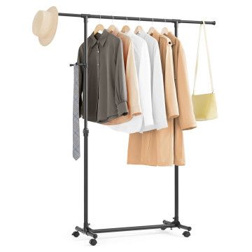 Porte-vêtements à roulettes - 97 > 165 cm - avec barre extensible - crochets latéraux et sacs - noir