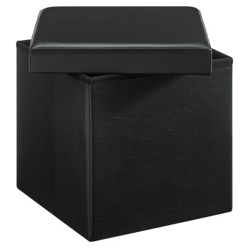 Pouf - pliable - sans pieds - éco-cuir - 38 cm - noir