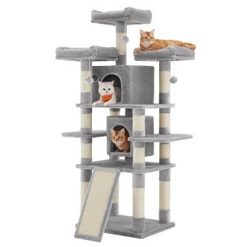 Arbre à chat - pour plusieurs chats - stable pour un chat adulte - 60x172x55 cm - gris clair