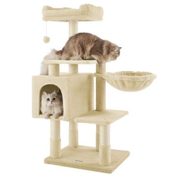 Arbre à chat - plusieurs niveaux - avec maison et jouet - 50x110x40 cm - beige 