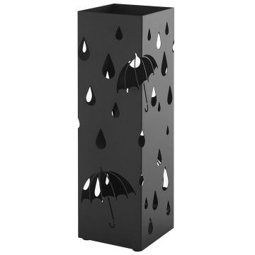 Porte-parapluie en métal - avec bac de récupération d'eau - noir