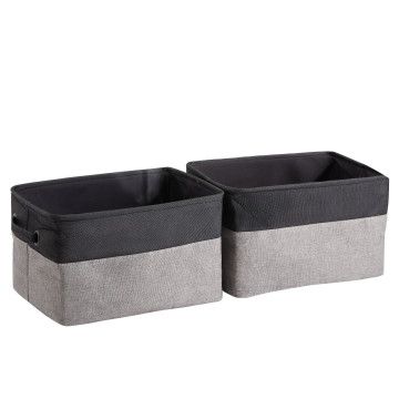 Boîtes de rangement en tissu avec poignée renforcée - lot de 2 - 37x23x27 cm - gris/noir