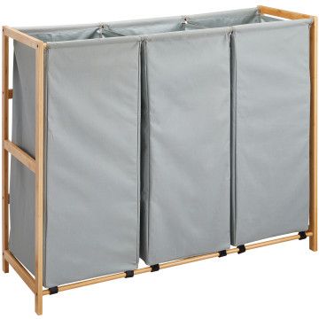 Panier à linge en bois - 180 litres - 3 niches - 99,5x82,5x38,5 - gris