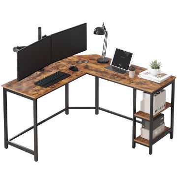 Bureau d’angle - vintage - 2 étagères - 138x76x138 cm - brun vintage