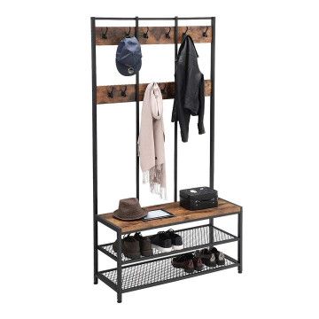 Porte-manteaux XL - look industriel - 12 crochets - 100x186x40 cm - vintage brun