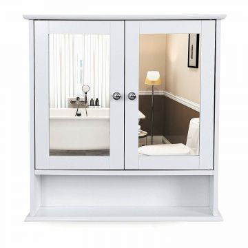 Armoire de salle de bain avec deux miroirs - 56x13x58 cm - blanc
